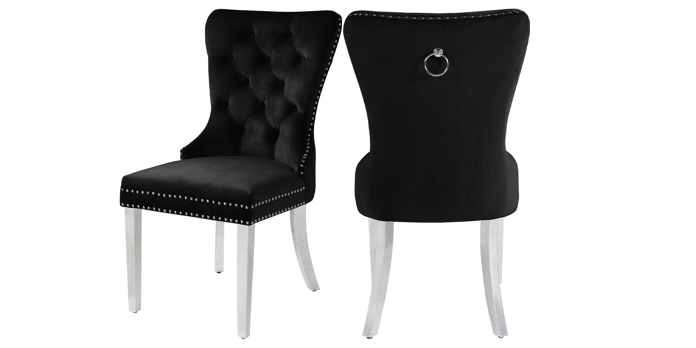 Classic Dining Chair Set Carmen 743Black-C 743Black-C-Set-2 in Black Velvet