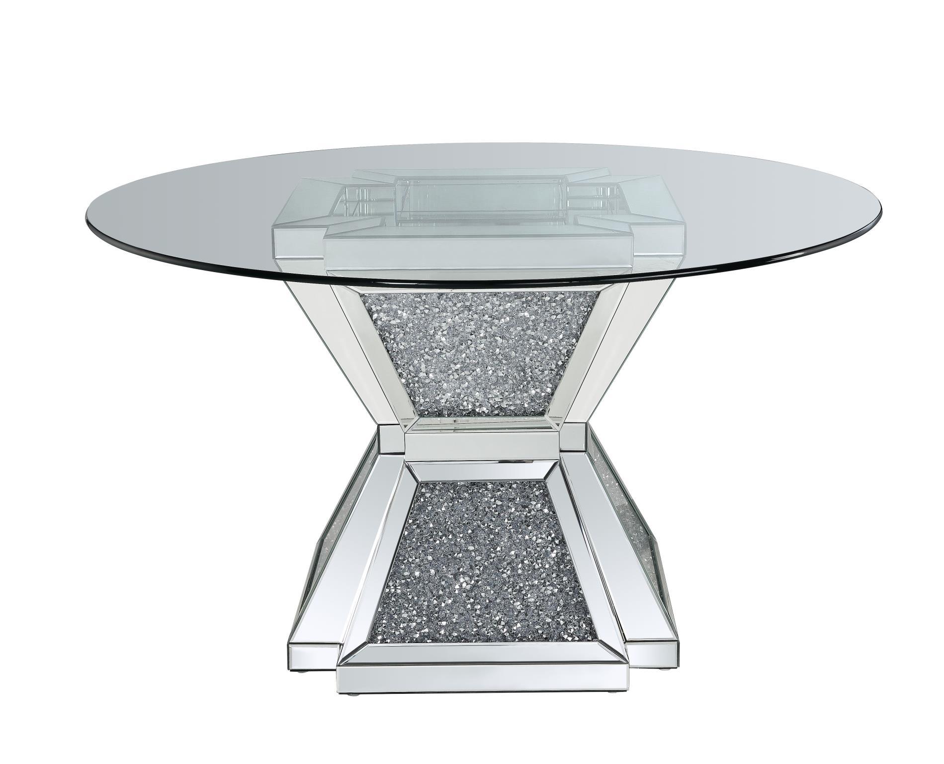 

    
GLAM Clear Tempered Glass & Faux Diamonds Round Dining Table Noralie 72960 ACME
