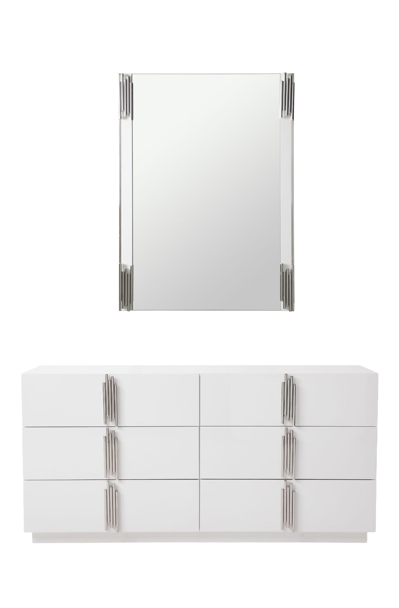 Contemporary, Modern Dresser With Mirror Token VGVCJ815-WHT-DRS-2pcs in White 