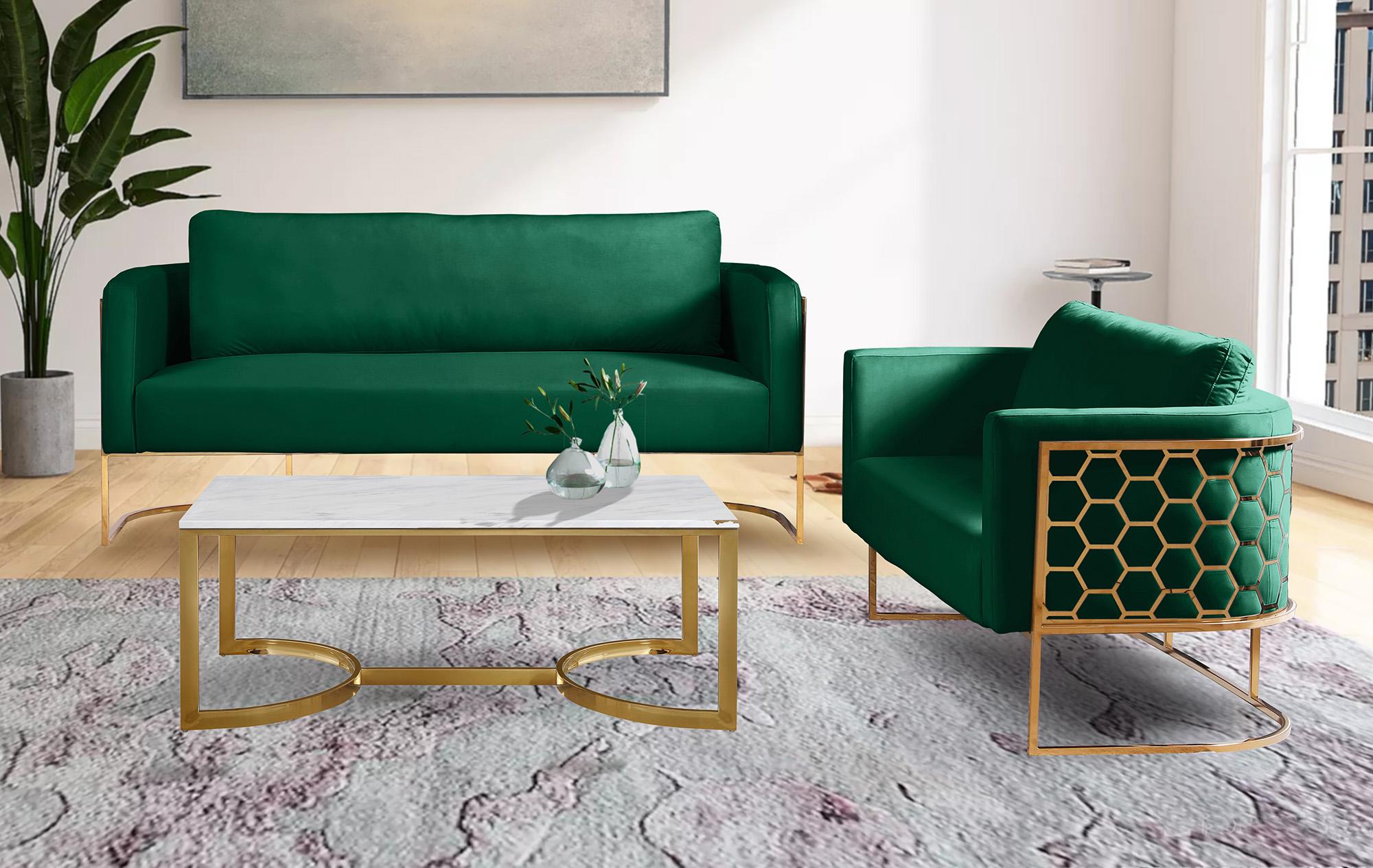 

    
 Photo  Glam Gold & Green Velvet Sofa Set 2Pcs CASA 692Green-S Meridian Contemporary
