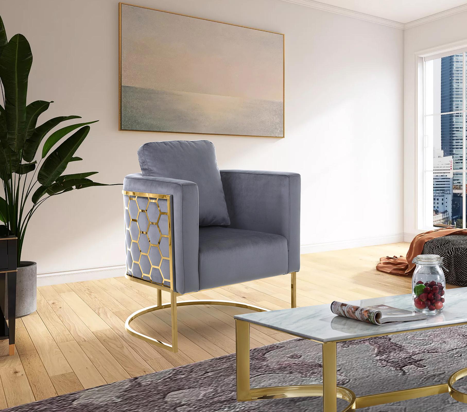 

    
Glam Gold & Grey Velvet Chair CASA 692Grey-C Meridian Contemporary Modern
