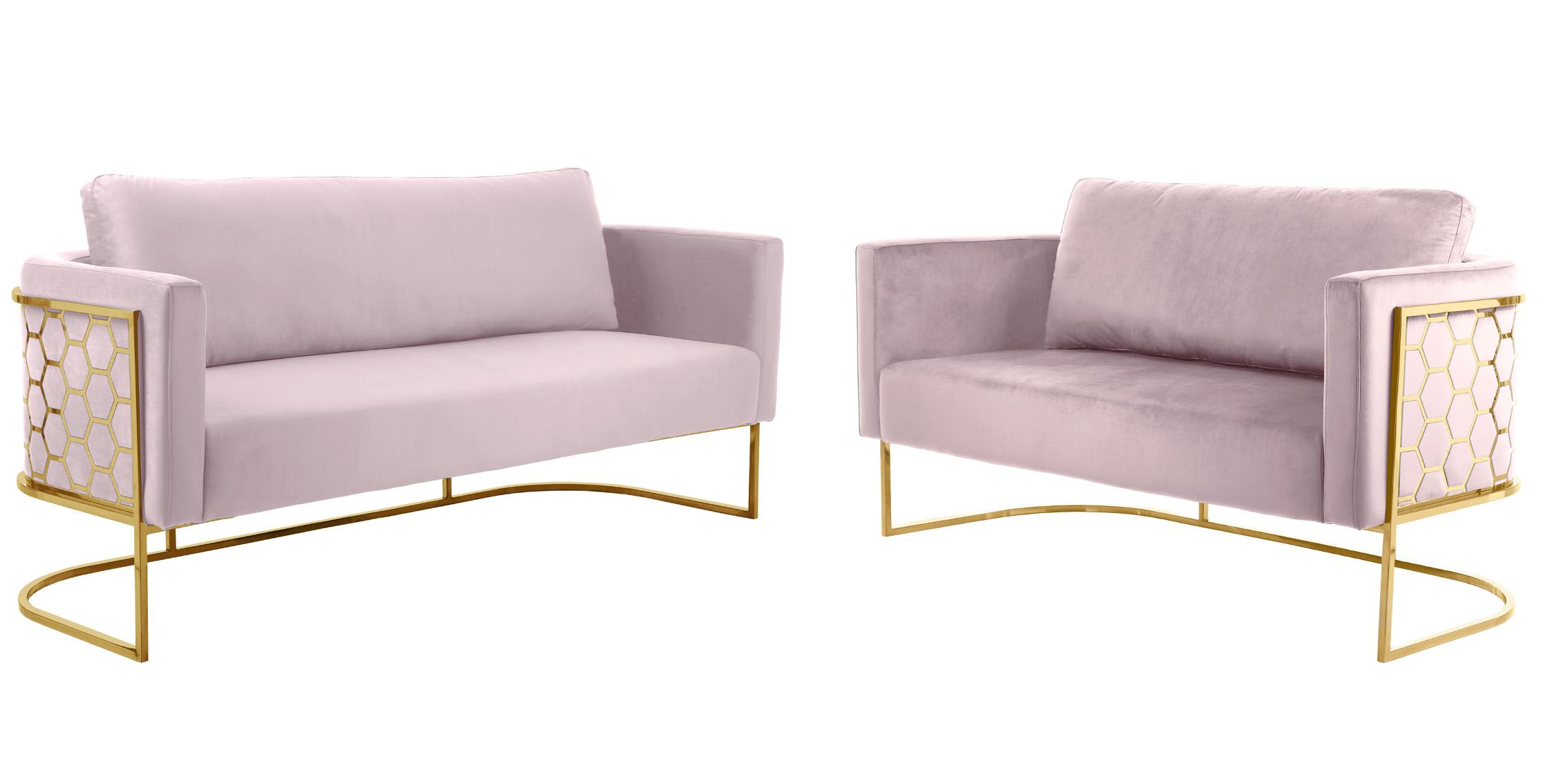 Contemporary Sofa Set CASA 692Pink-S-Set-2 692Pink-S-Set-2 in Pink, Gold Velvet