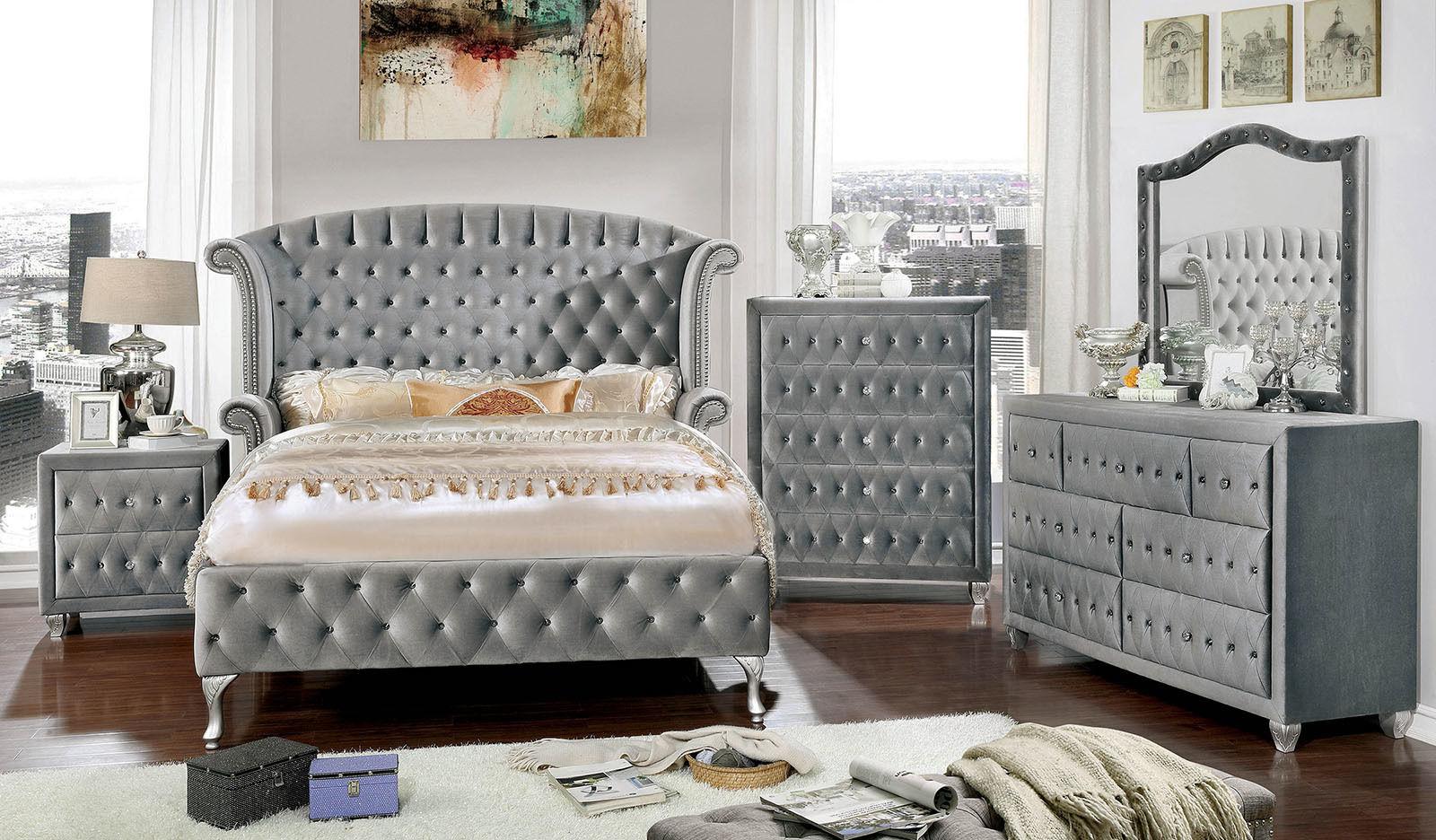 

    
Furniture of America CM7150-CK Alzir Platform Bed Gray CM7150-CK
