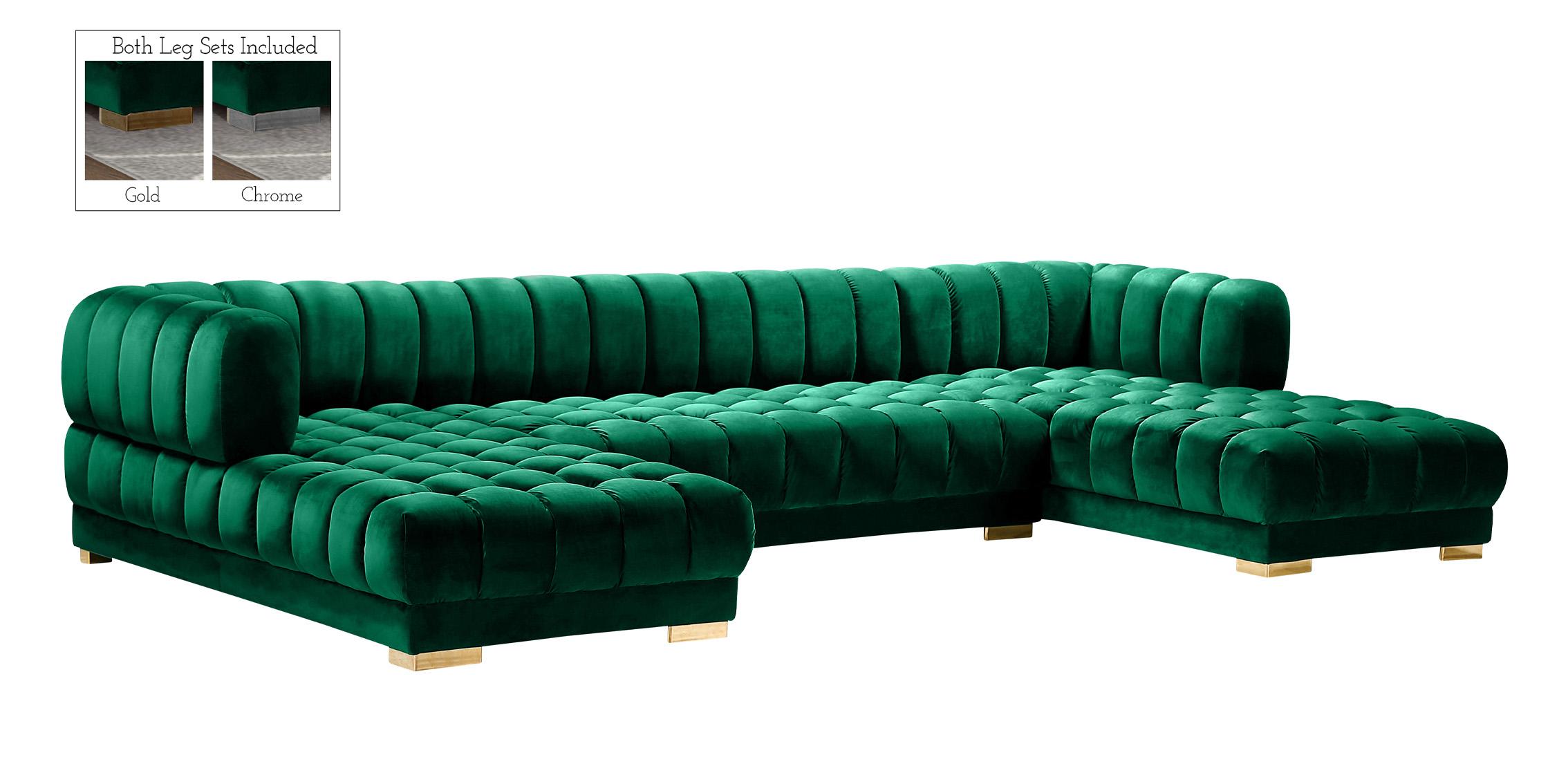 Contemporary, Modern Sectional Sofa GWEN 653Green 653Green-Sectional in Green Velvet