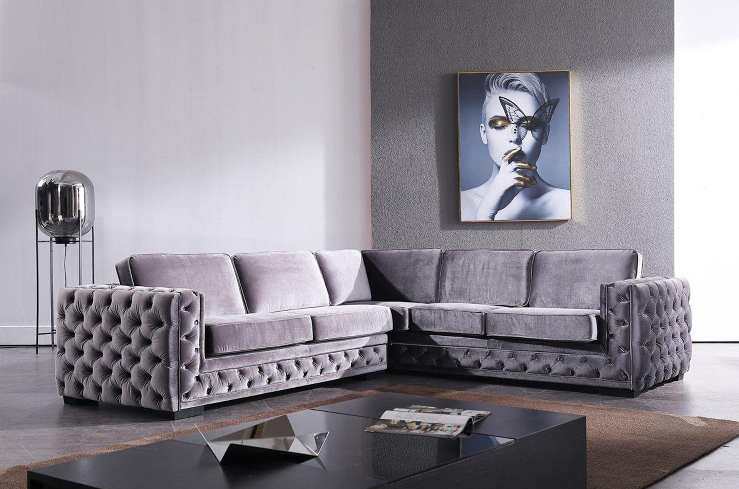 

    
Glam Grey Velvet Tufted Sectional Sofa Divani Casa Jean VIG Modern Classic
