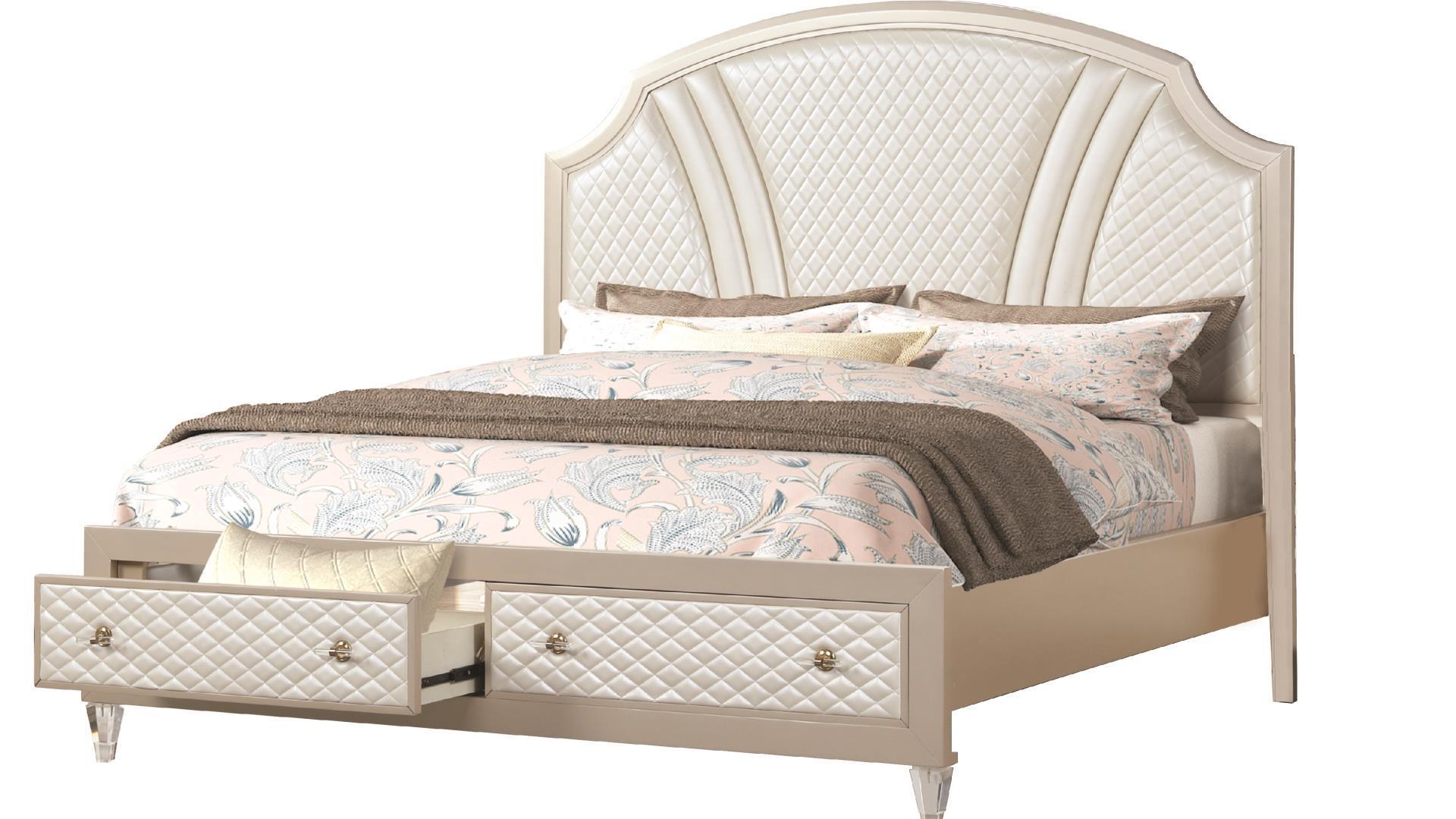 

    
GLAM Ivory Storage King Bed Set 5P w/Vanity TIFFANY Galaxy Home Contemporary
