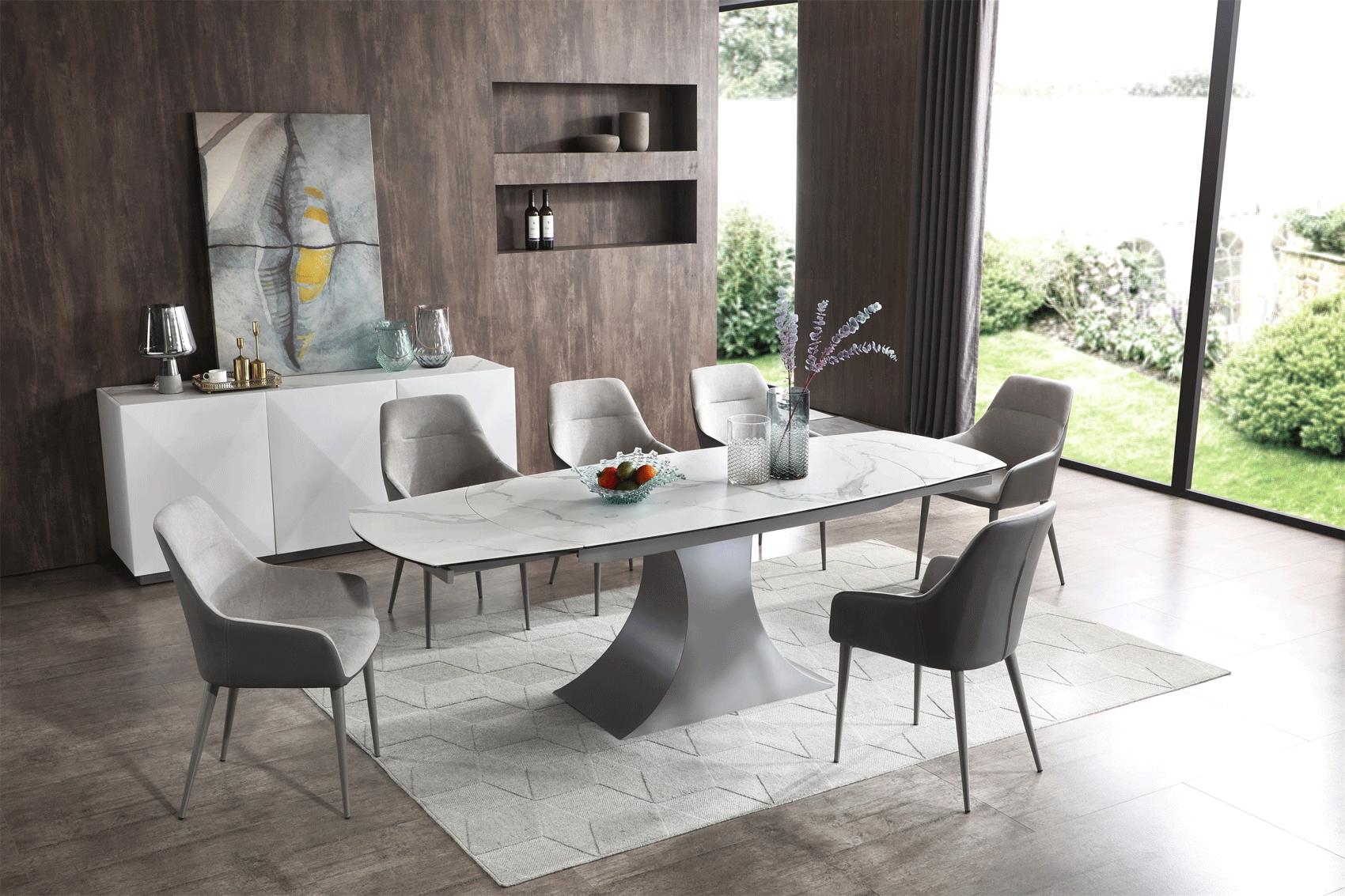 Contemporary Dining Table Set 9035DININGTABLE 9035DININGTABLE-6PC in Gray Fabric
