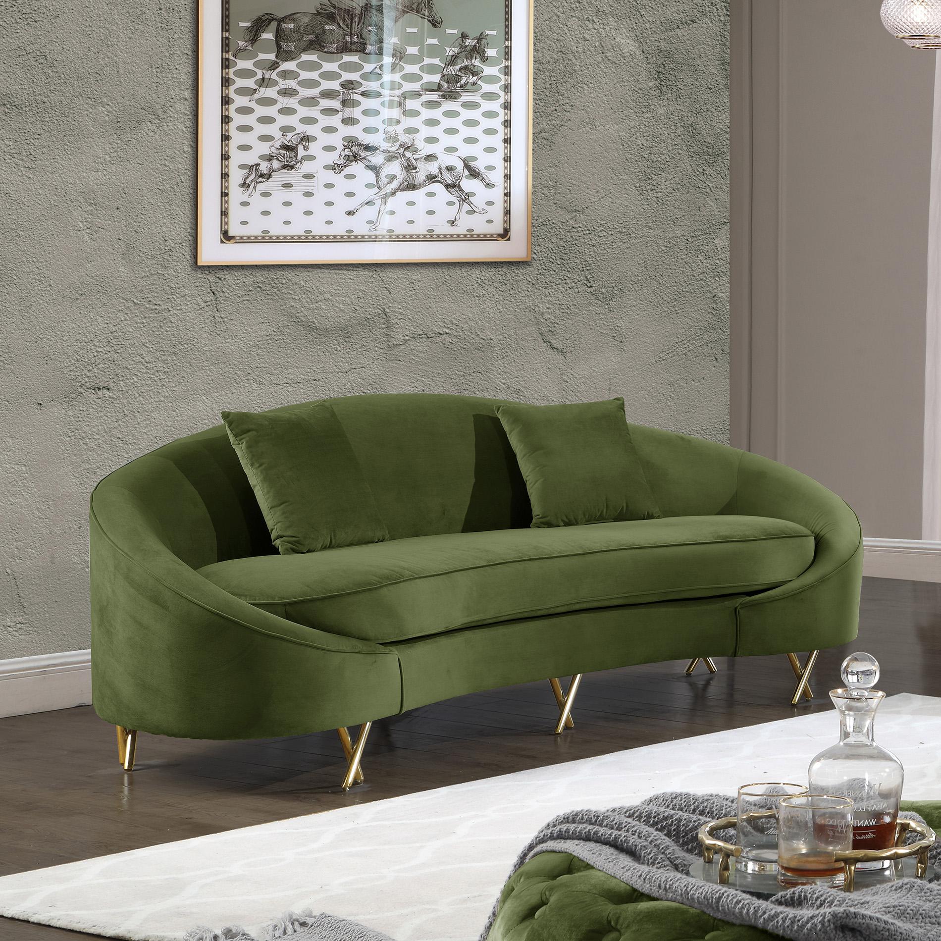 Contemporary, Modern Sofa SERPENTINE 679Olive-S 679Olive-S in Olive Velvet