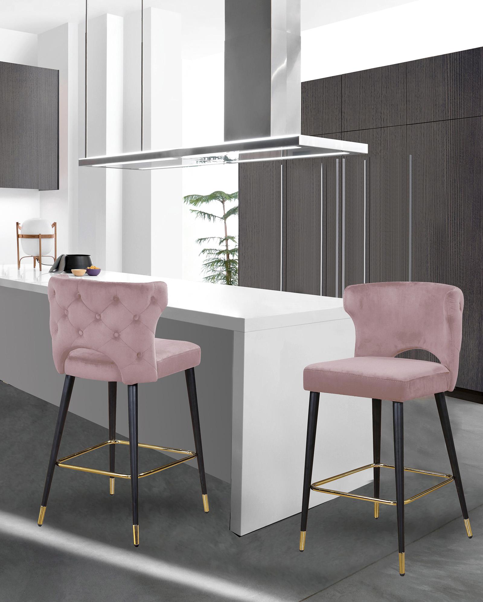 

    
Glam Pink Velvet Counter Stool Set 2Pcs KELLY 791Pink Meridian Modern
