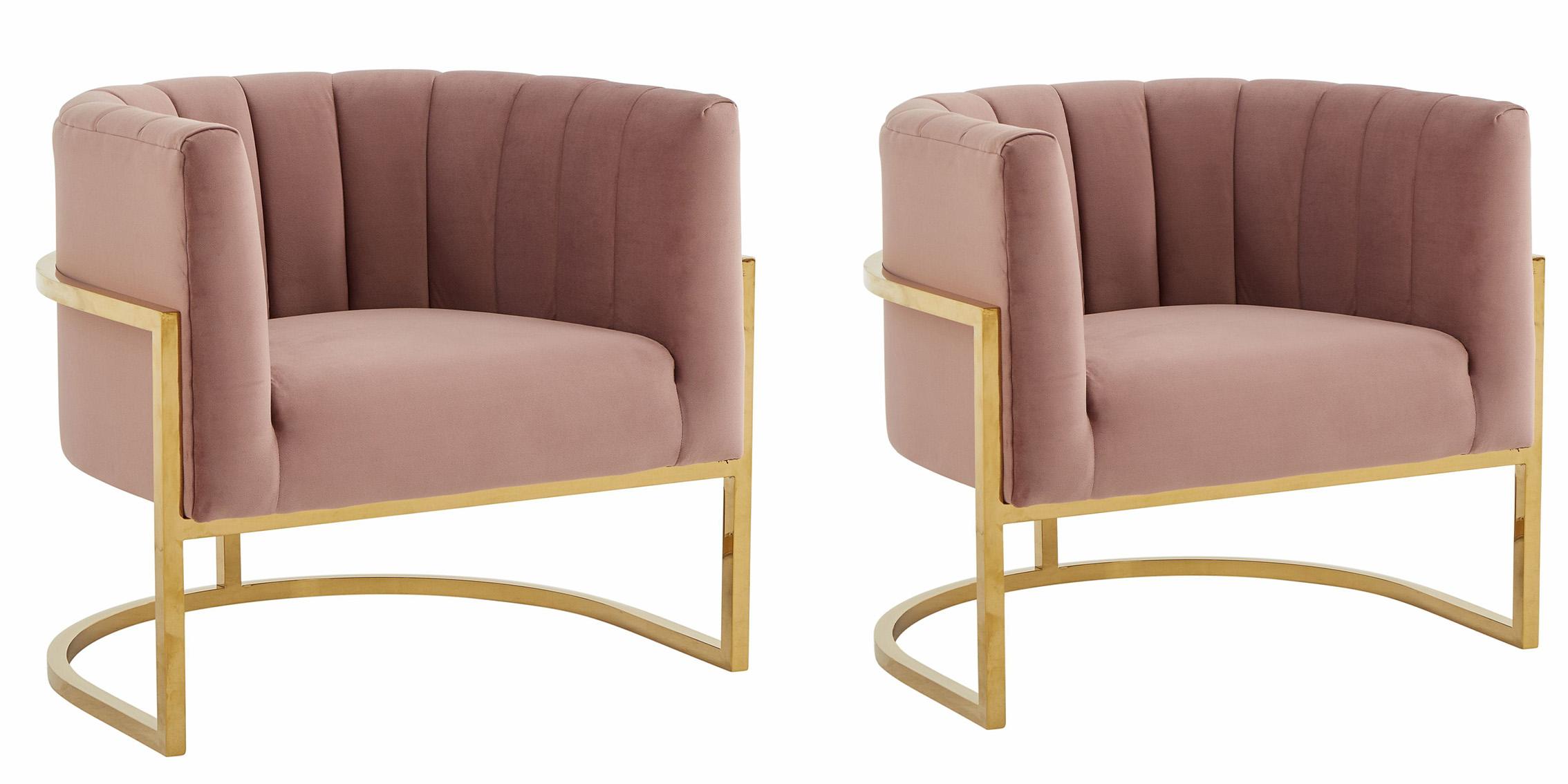Contemporary, Modern Accent Chair Set VGRHAC-406-PINK-Set-2 VGRHAC-406-PINK-Set-2 in Pink, Gold Fabric