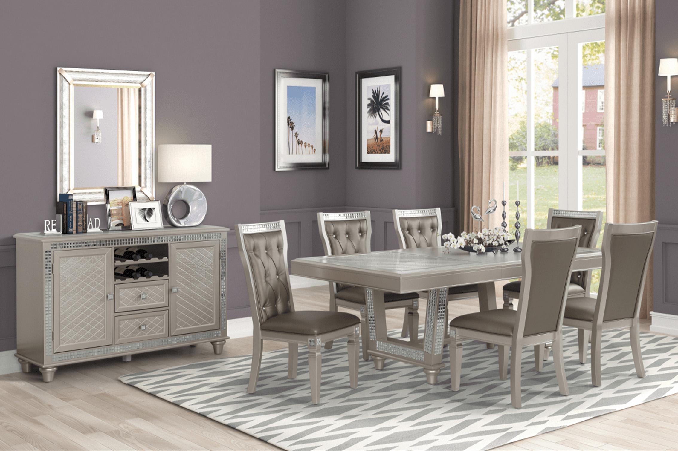 Contemporary, Modern Dining Room Set D168-T D168-T-8PC in Mirrored, Platinum PU
