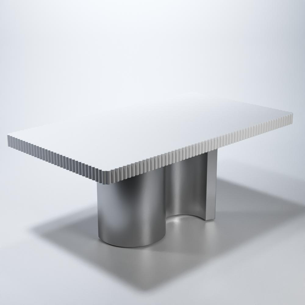Contemporary, Modern Dining Table WAVETABLEWHITE WAVETABLEWHITE in White, Silver 