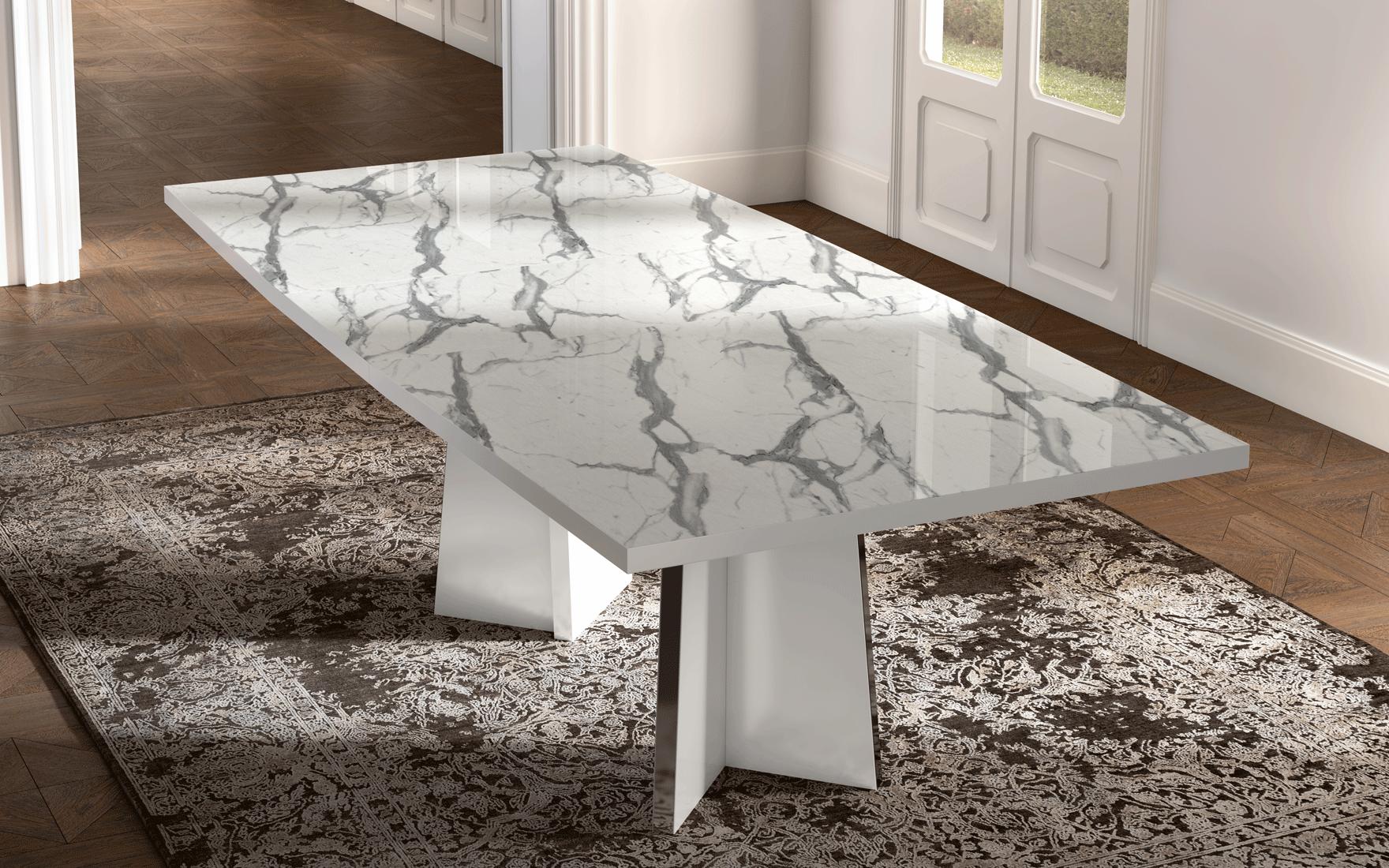 

    
Glam Shiny White Dining Table w/ Ext. Set 8Pcs CARRARA ESF Modern MADE IN SPAIN
