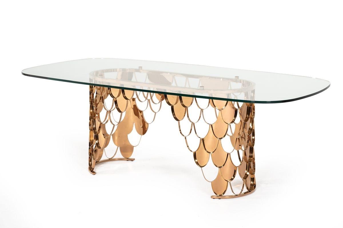 

    
Modern Glass & Rosegold Dining Table by VIG Modrest Javier
