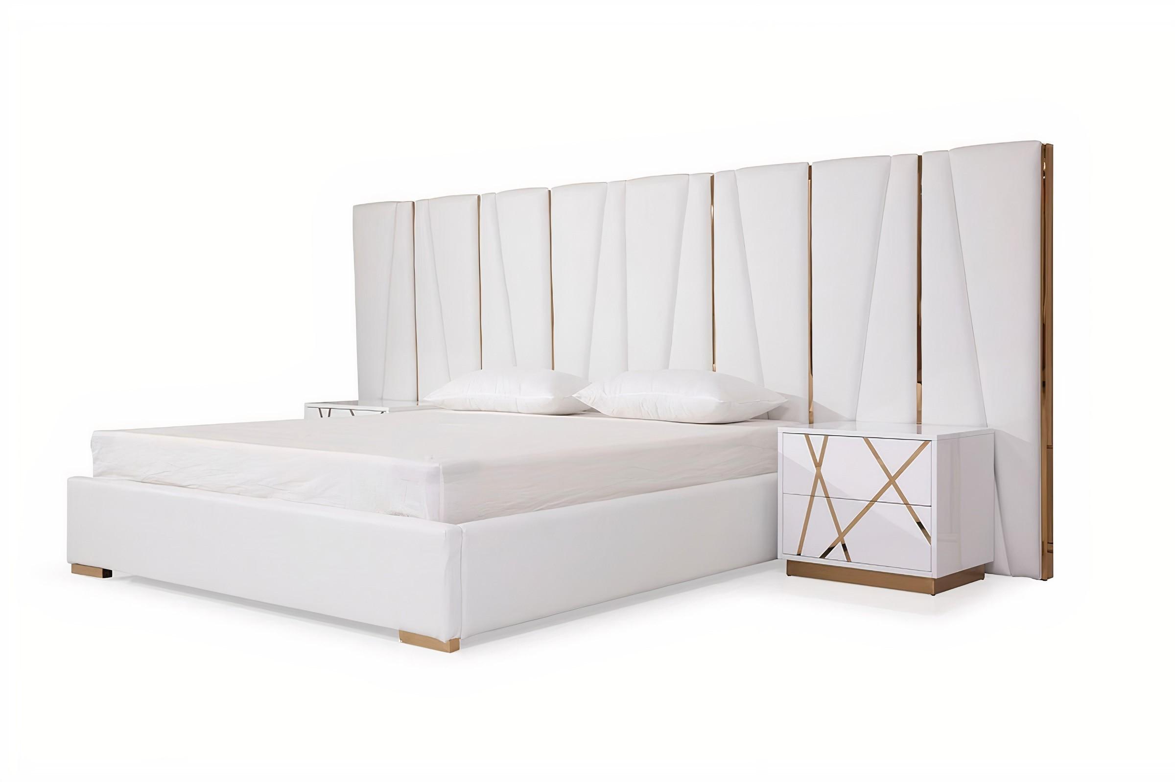 Contemporary, Modern Panel Bedroom Set Nixa VGVCBD1909-BLK-BED-2NS-SET in White Bonded Leather