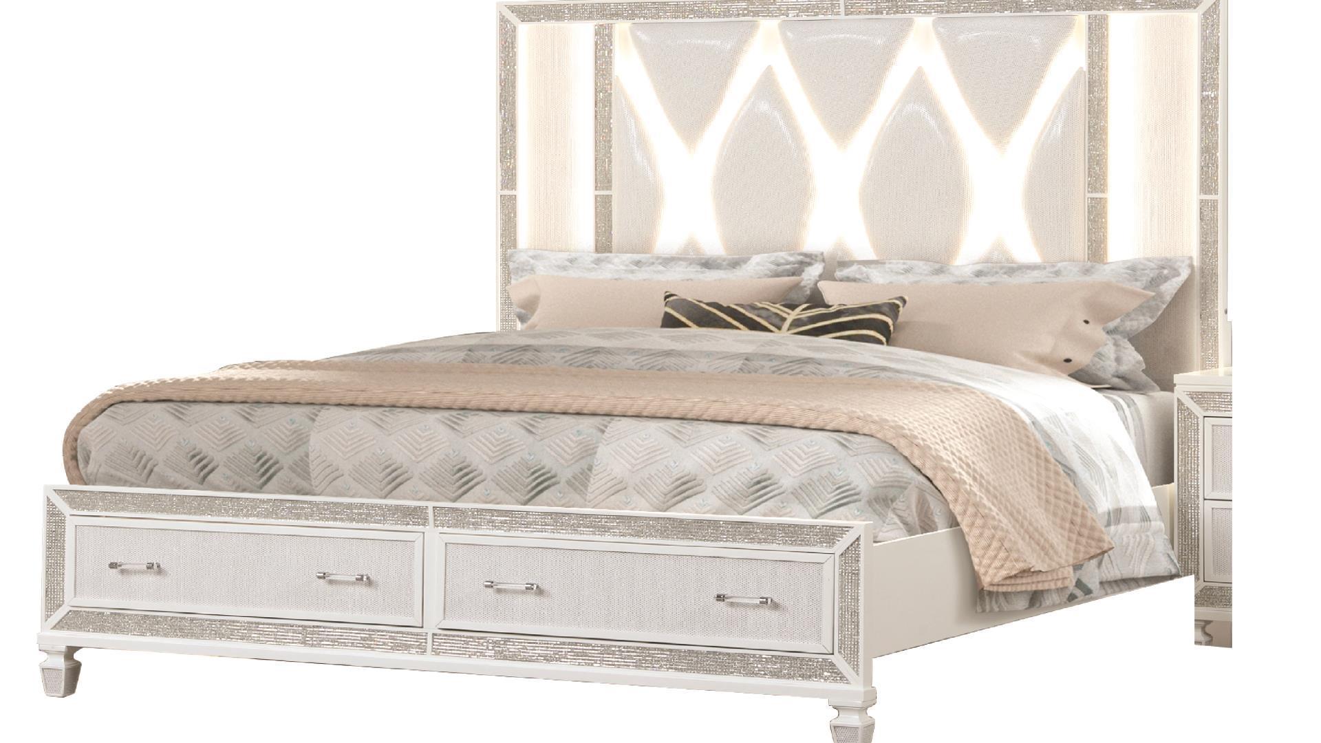 

    
Glam White Solid Wood Queen Bed Set 4Pcs CRYSTAL Galaxy Home Modern Contemporary
