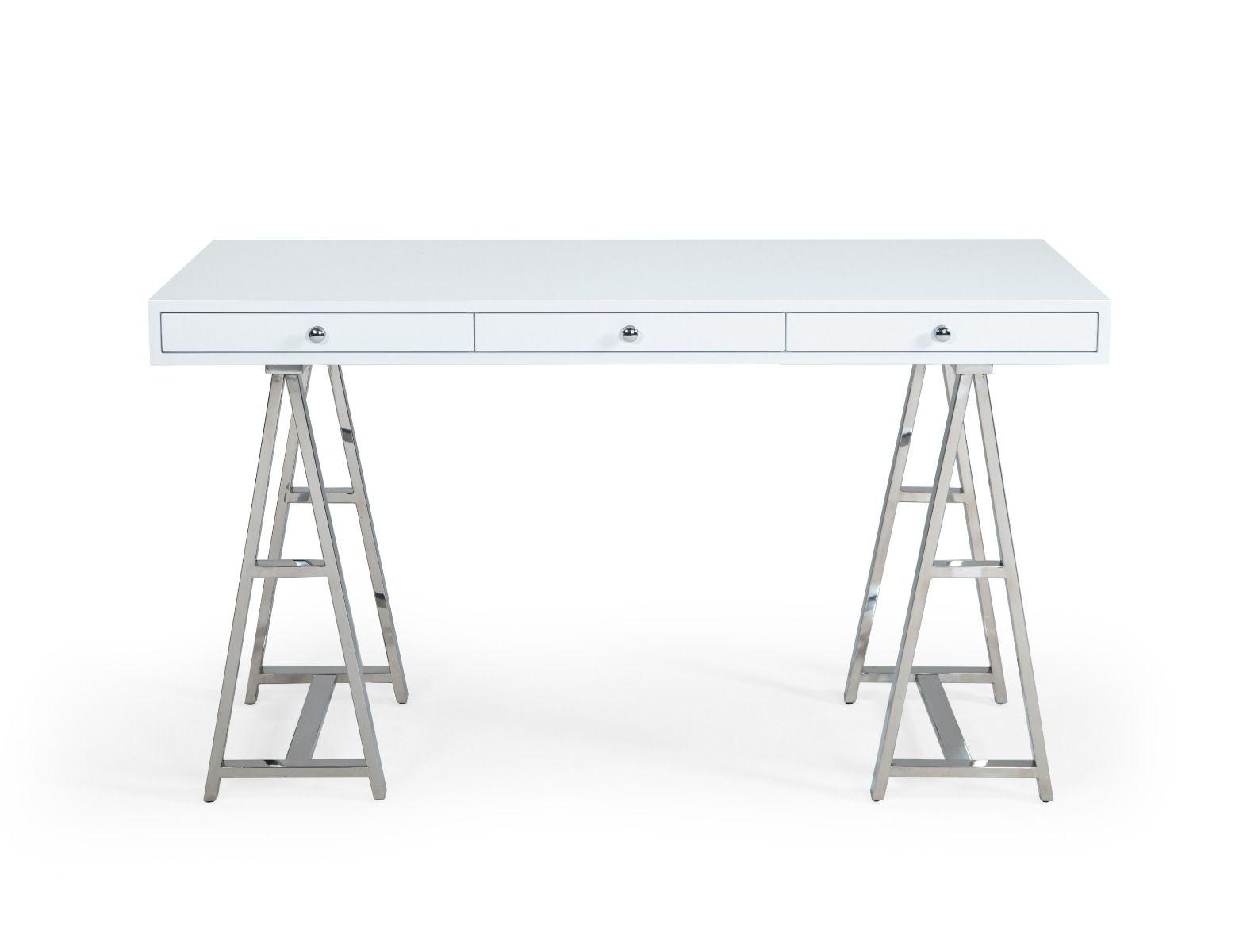 

    
White & Stainless Steel Desk w/ 3 Drawers by VIG Modrest Ostrow
