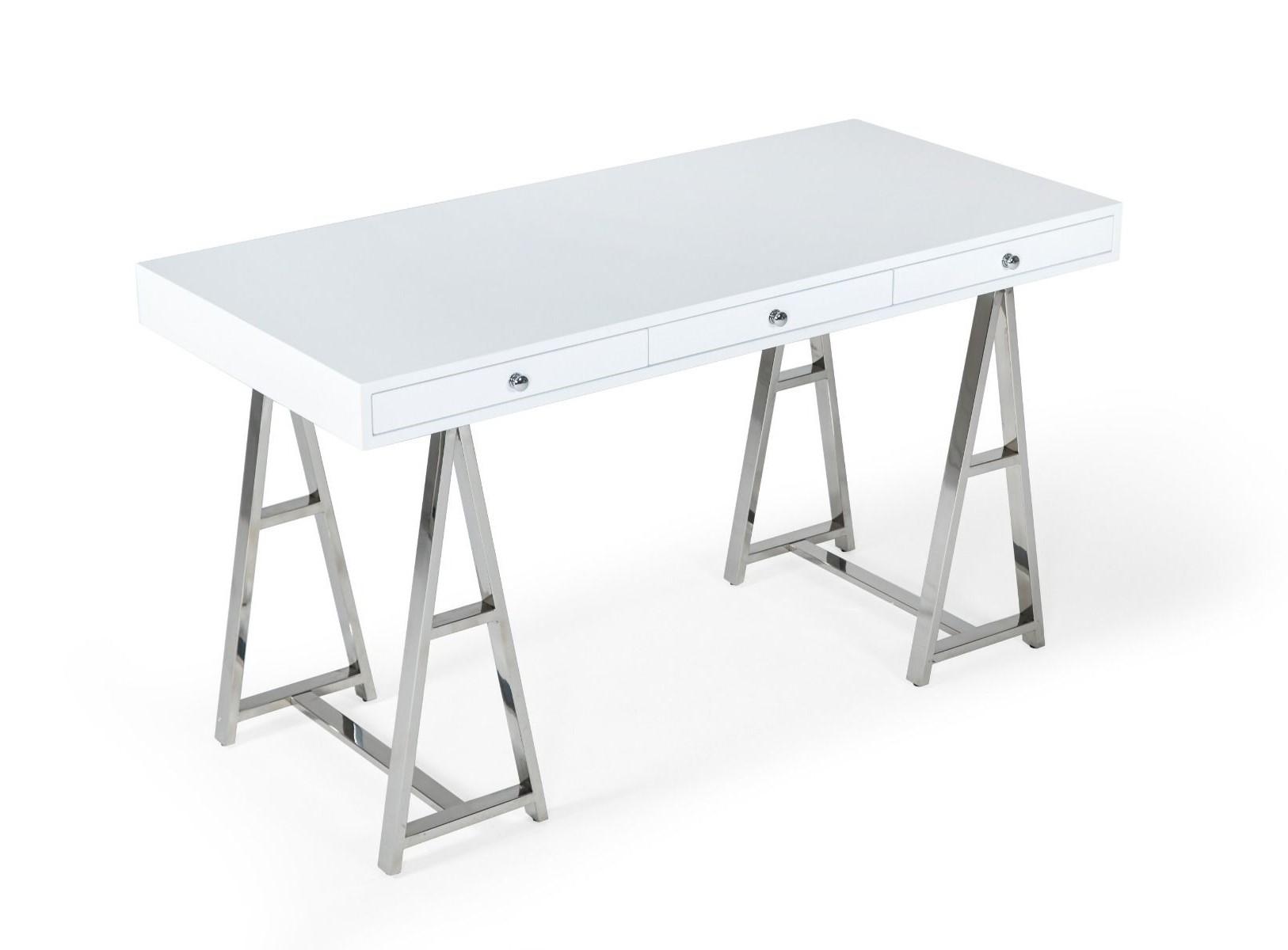 

    
White & Stainless Steel Desk w/ 3 Drawers by VIG Modrest Ostrow
