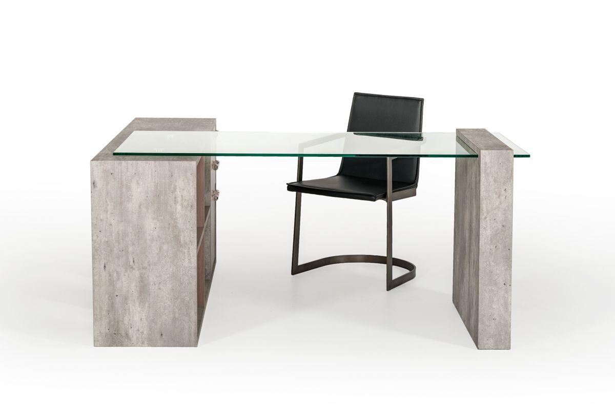 Modern Desk with Chair Boston VGANBOSTON-2pcs in Oak, Gray Leatherette