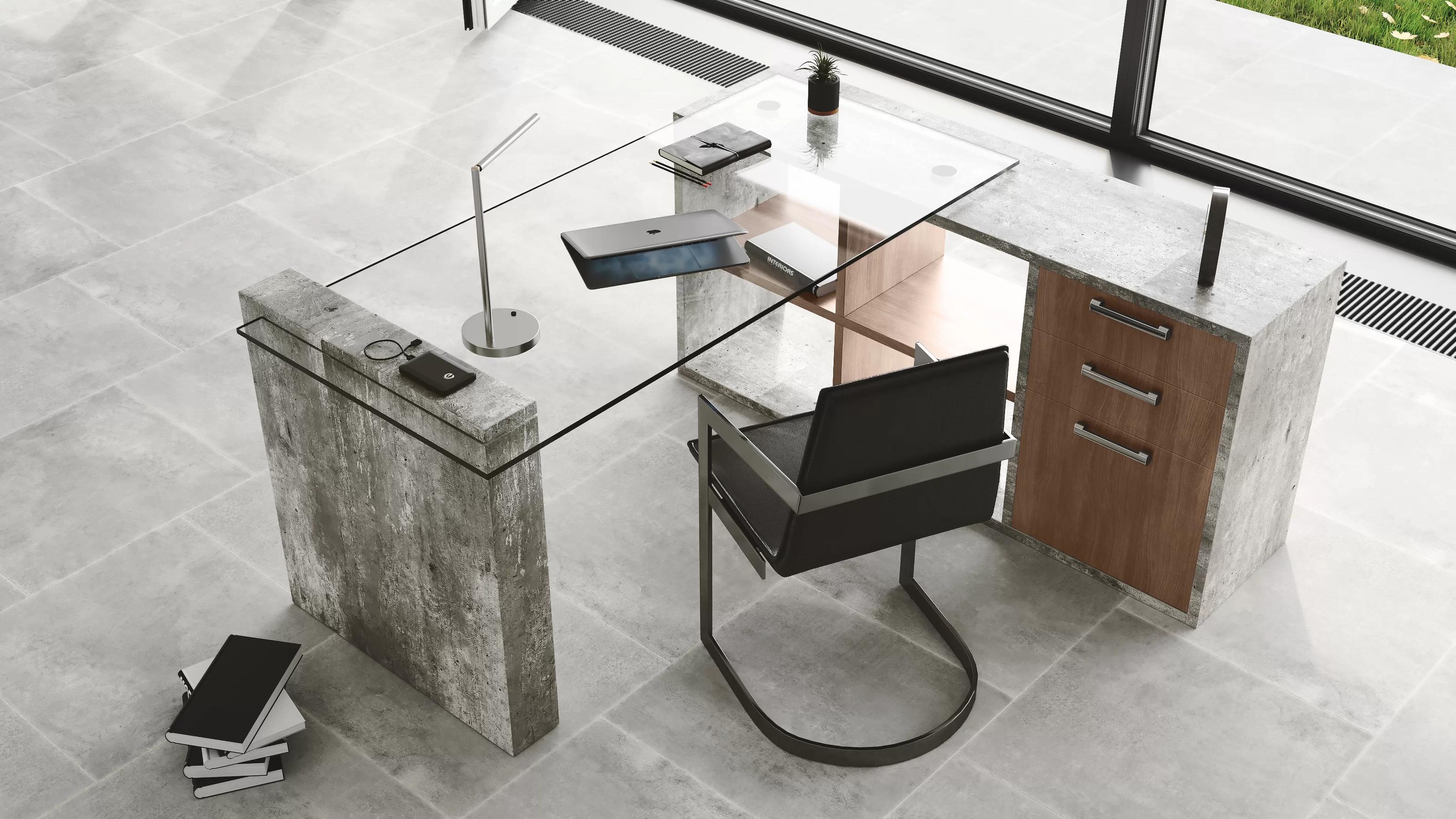 

    
 Order  Glass & Faux Concrete Home Office Desk + Chair by VIG Nova Domus Boston
