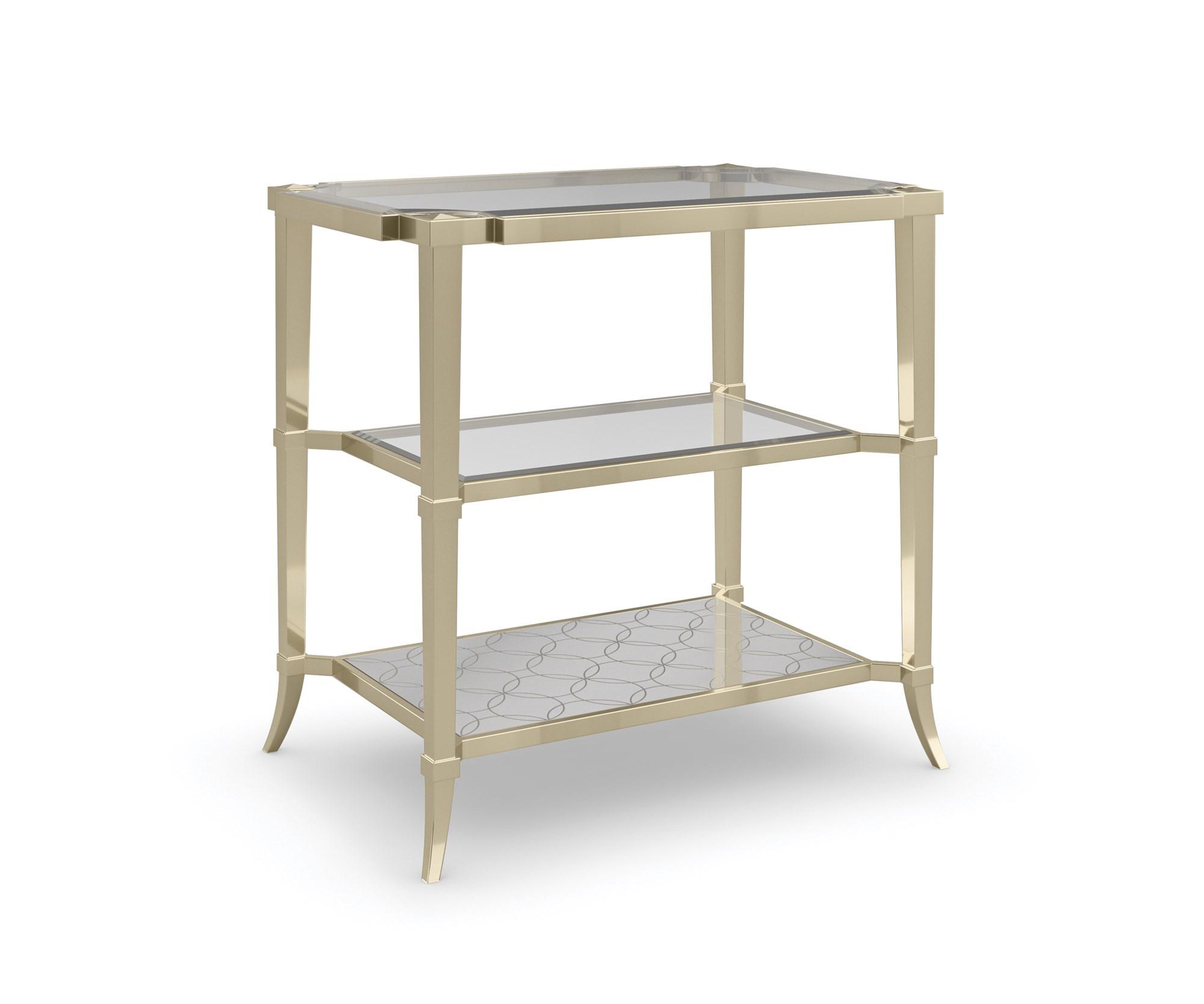 

    
Glass Top & Metal Frame in Whisper of Gold End Table THIRD TIMES A CHARM by Caracole
