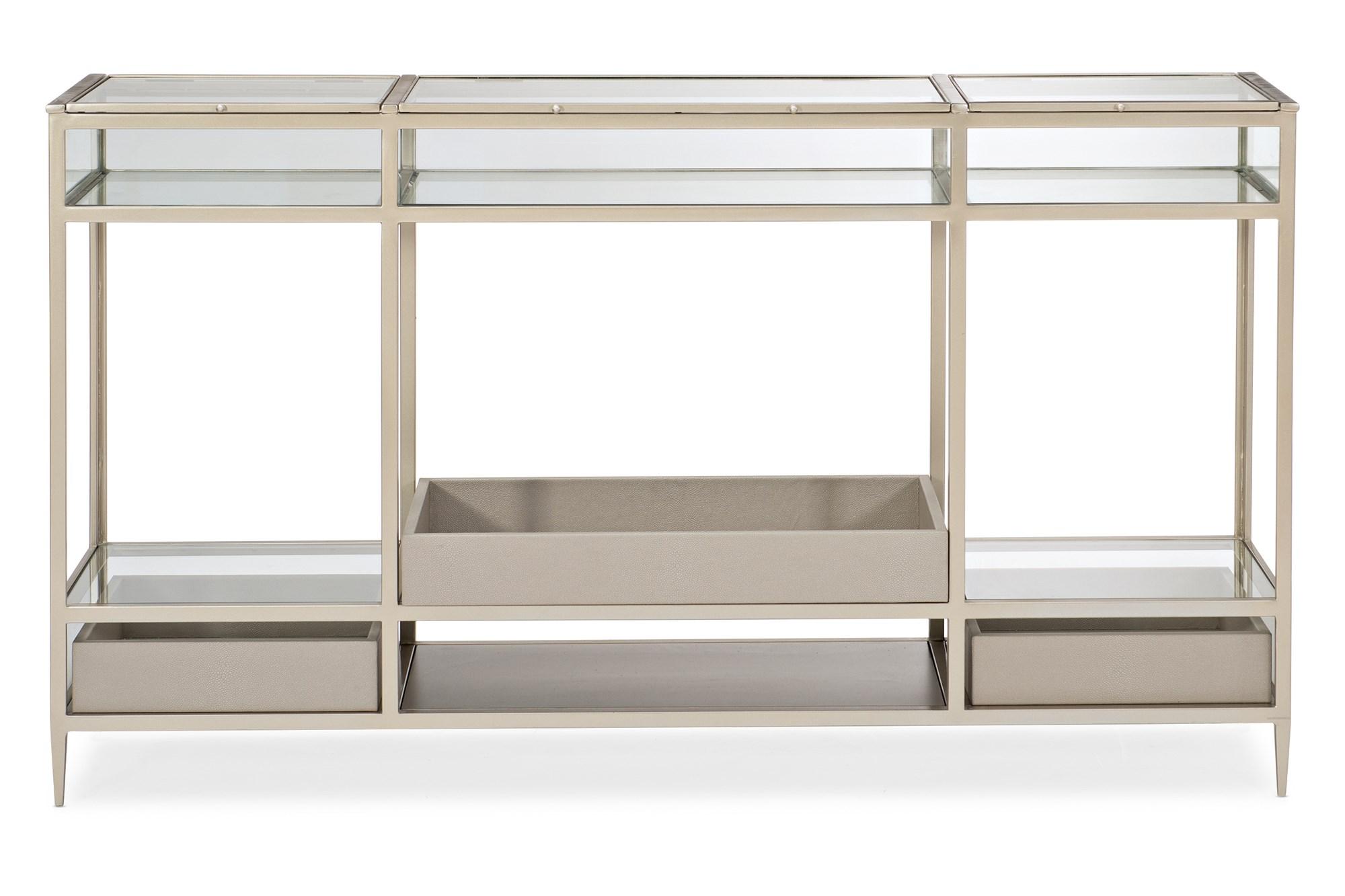 

        
Caracole FOR ALL THE WORLD TO SEE Console Table Metallic/Glass  662896029673
