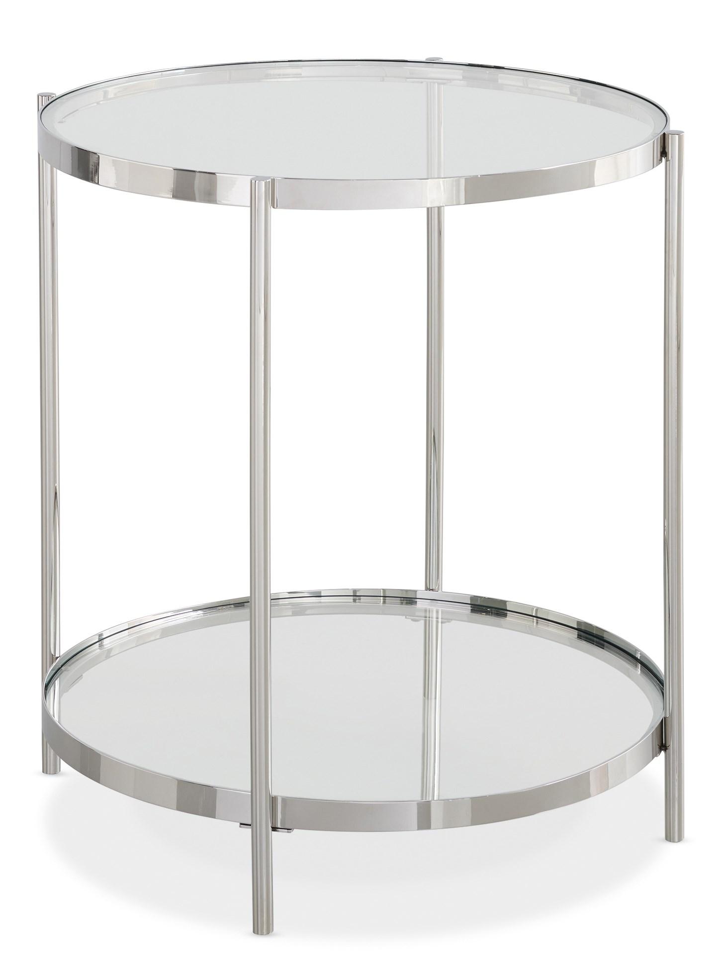 

    
Glass Top & Polished Metal Frame ROUND END TABLE by Caracole
