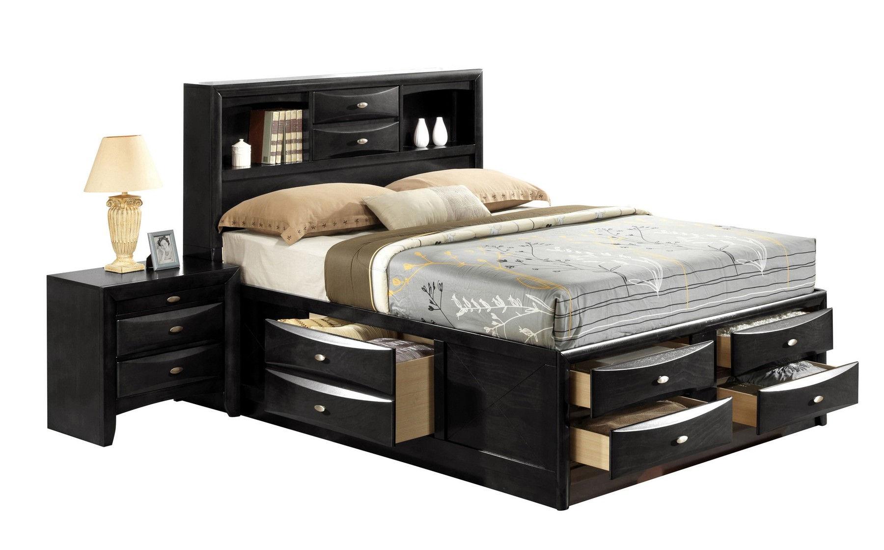 Traditional Storage Bedroom Set LINDA LINDA-BL-KB-Set-3 in Black 