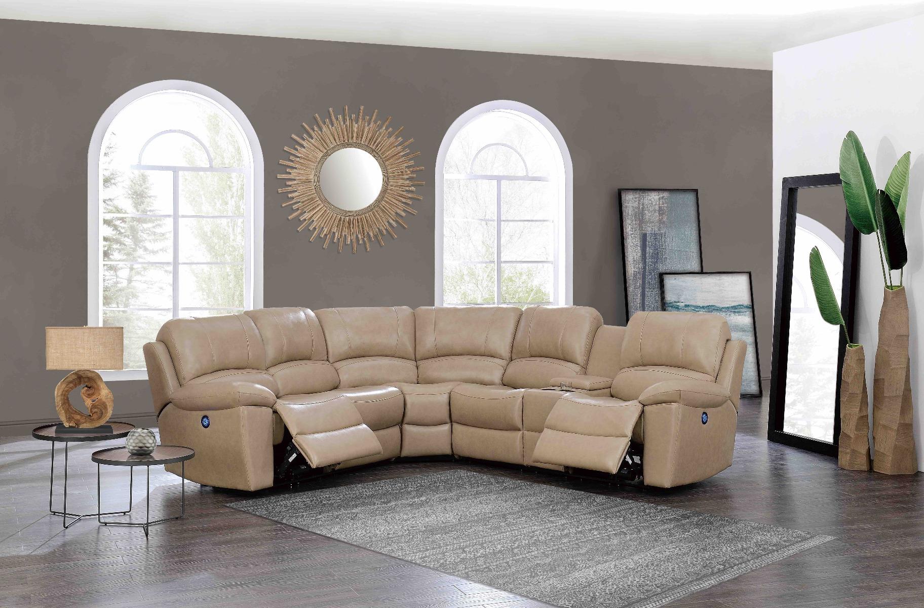 

    
Global Furniture U15026 Glove Tan Leather Reclining Sectional Sofa Modern
