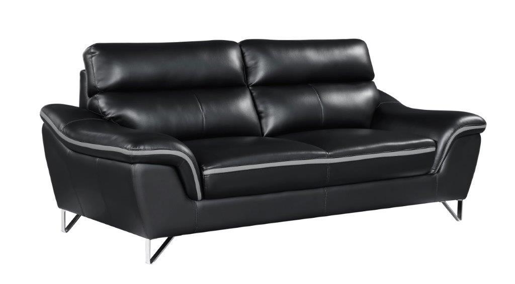 Contemporary Sofa 168 168-BLACK-S in Black Leather Match