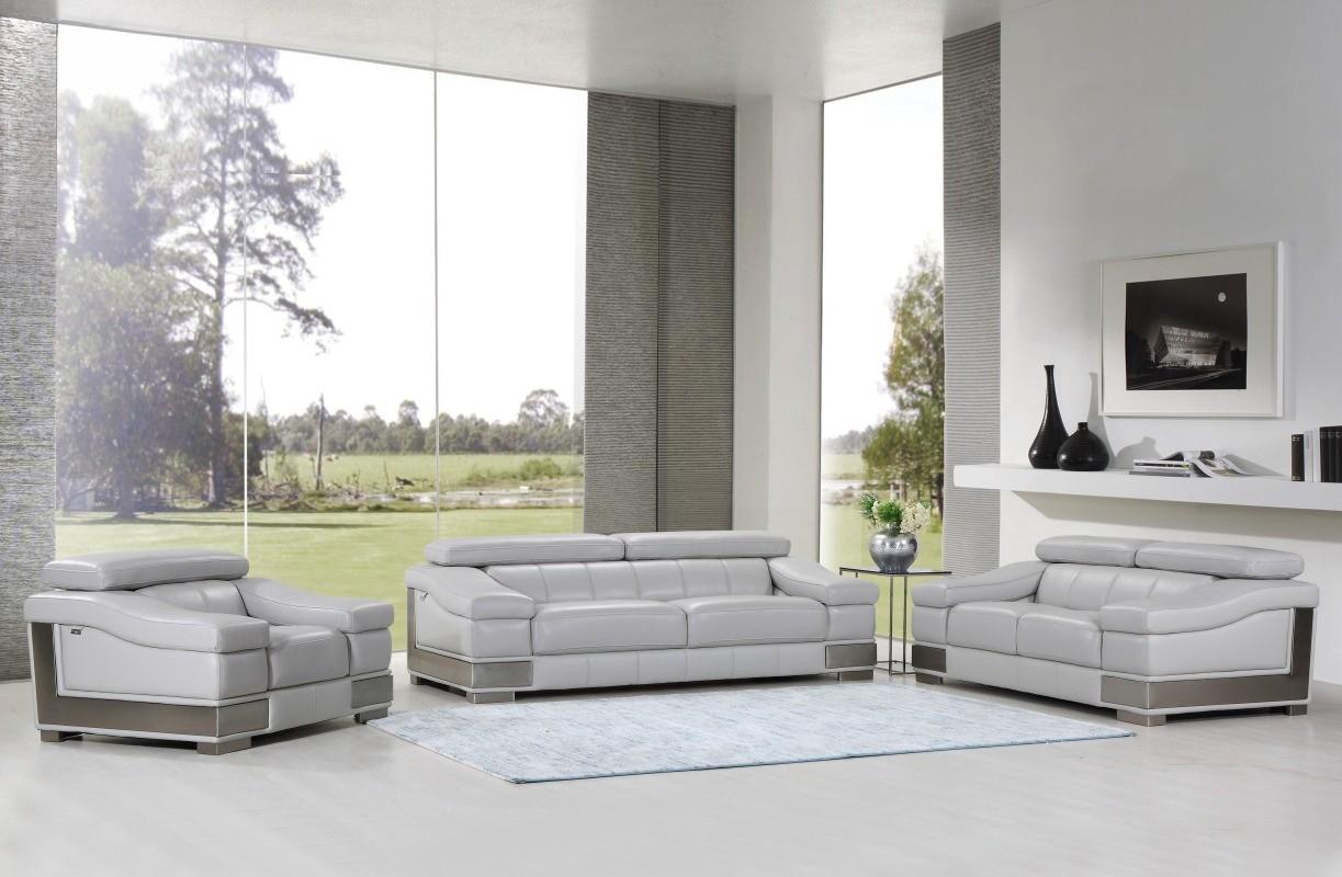 

    
Light Gray Genuine Italian Leather Sofa Set 3 Pcs Modern  Global United 415
