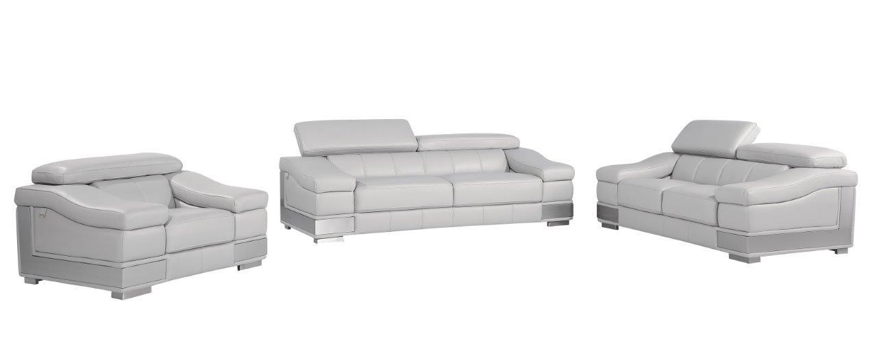 Contemporary Sofa Loveseat and Chair Set 415 415-LIGHT-GRAY-3-PC in Light Gray Genuine Leather
