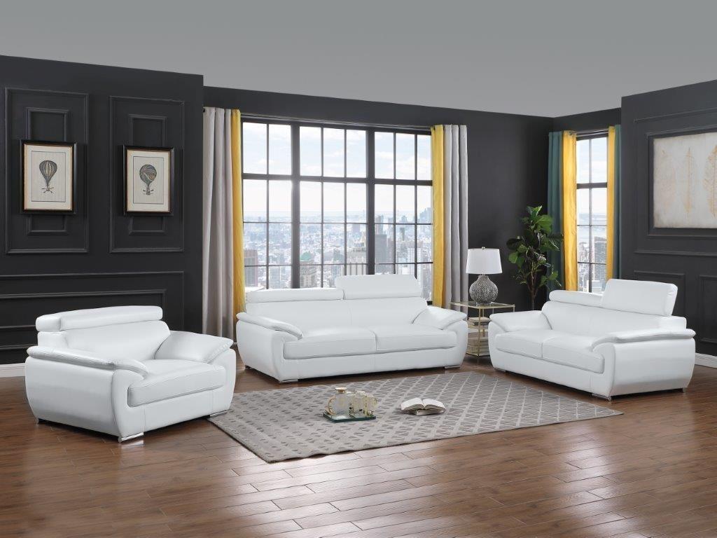Contemporary Sofa Loveseat and Chair Set 4571 4571-WHITE-3-PC in White Leather Match