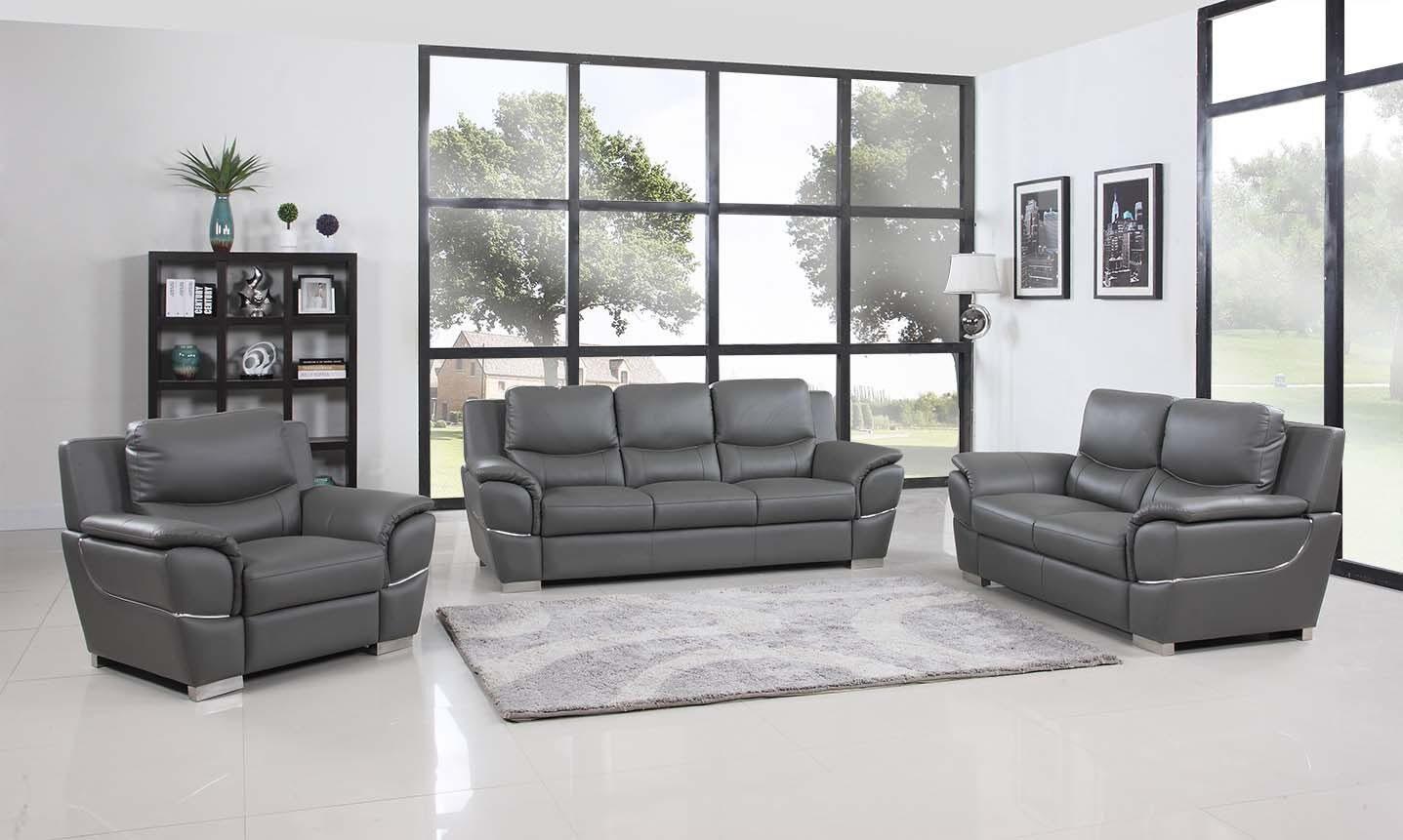 

        
00083398858569GREY Premium Leather Match Loveseat Contemporary 4572 Global United
