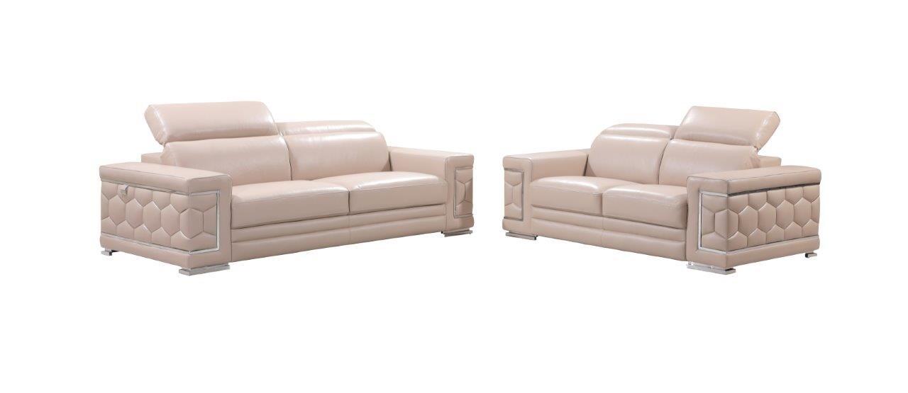 Contemporary Sofa Loveseat 692 692-BEIGE-2PC in Beige Genuine Leather