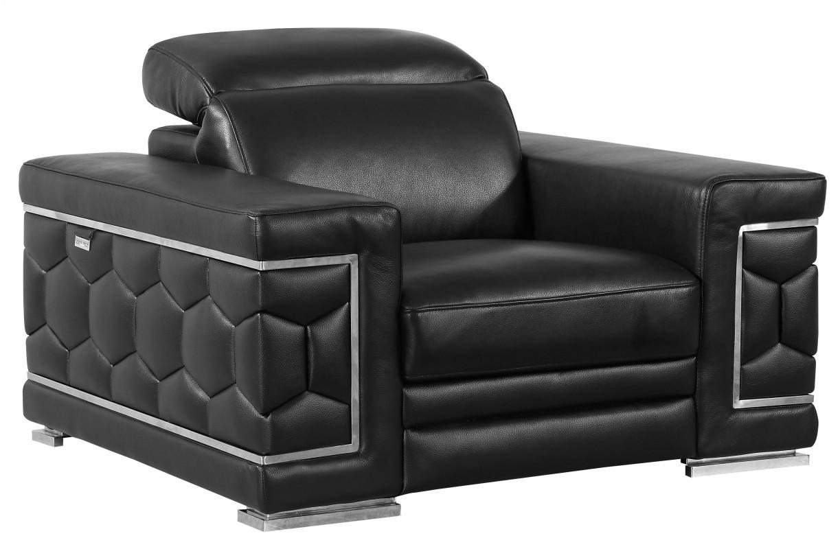 Contemporary Armchair 692 BLACK 692-BLACK-CH in Black Genuine Leather