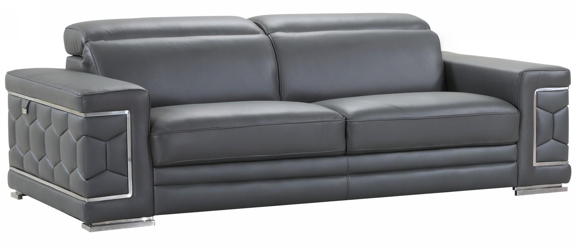 Contemporary Sofa 692 692-DARK_GRAY-S in Dark Gray Genuine Leather