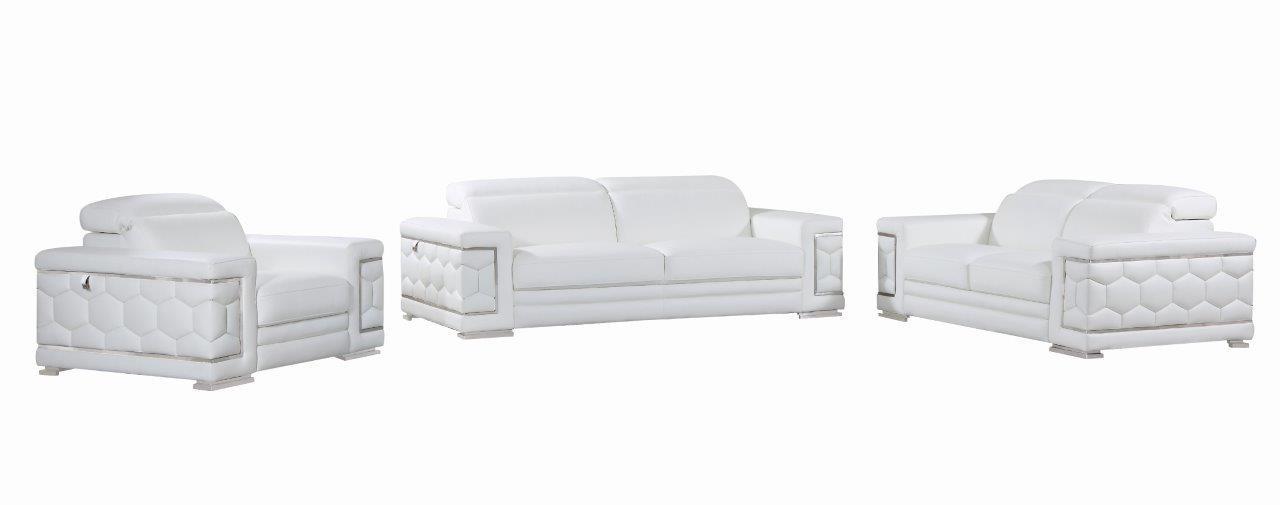 Contemporary Sofa Loveseat and Chair Set 692 WHITE 692-WHITE-3PC in White Genuine Leather