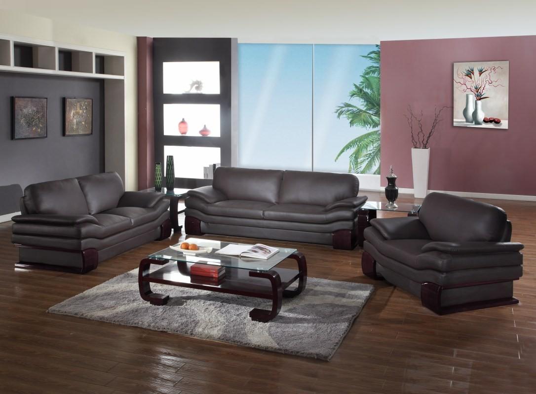 Contemporary Sofa Loveseat and Chair Set 728 728-BROWN-Set-3 in Brown Leather Match