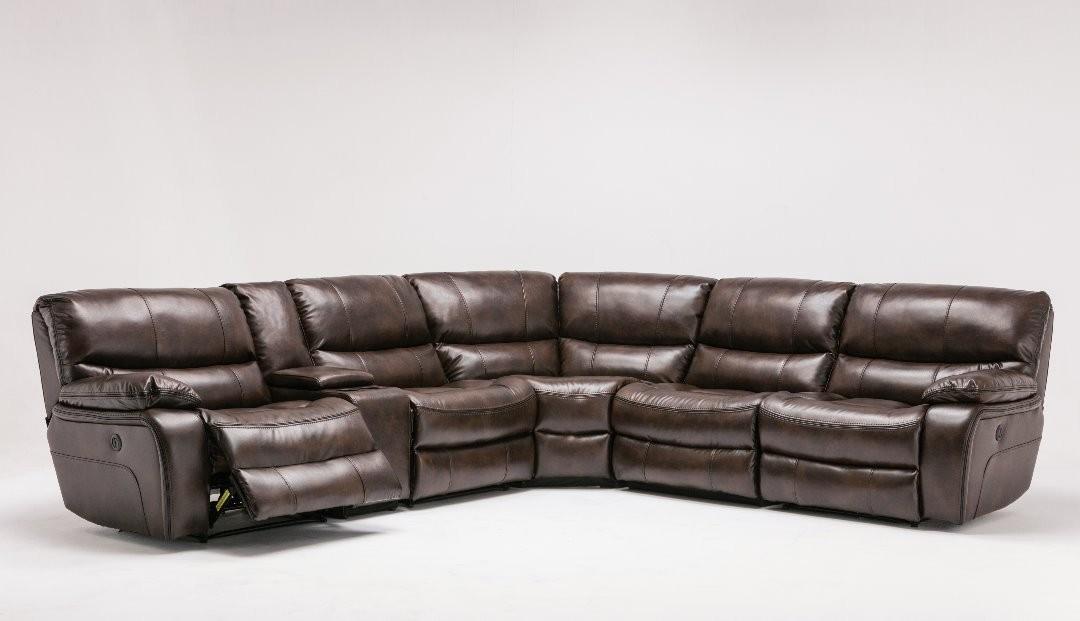 

    
Dark Brown Leather Match Reclining Sectional 6Pcs Global United 9931
