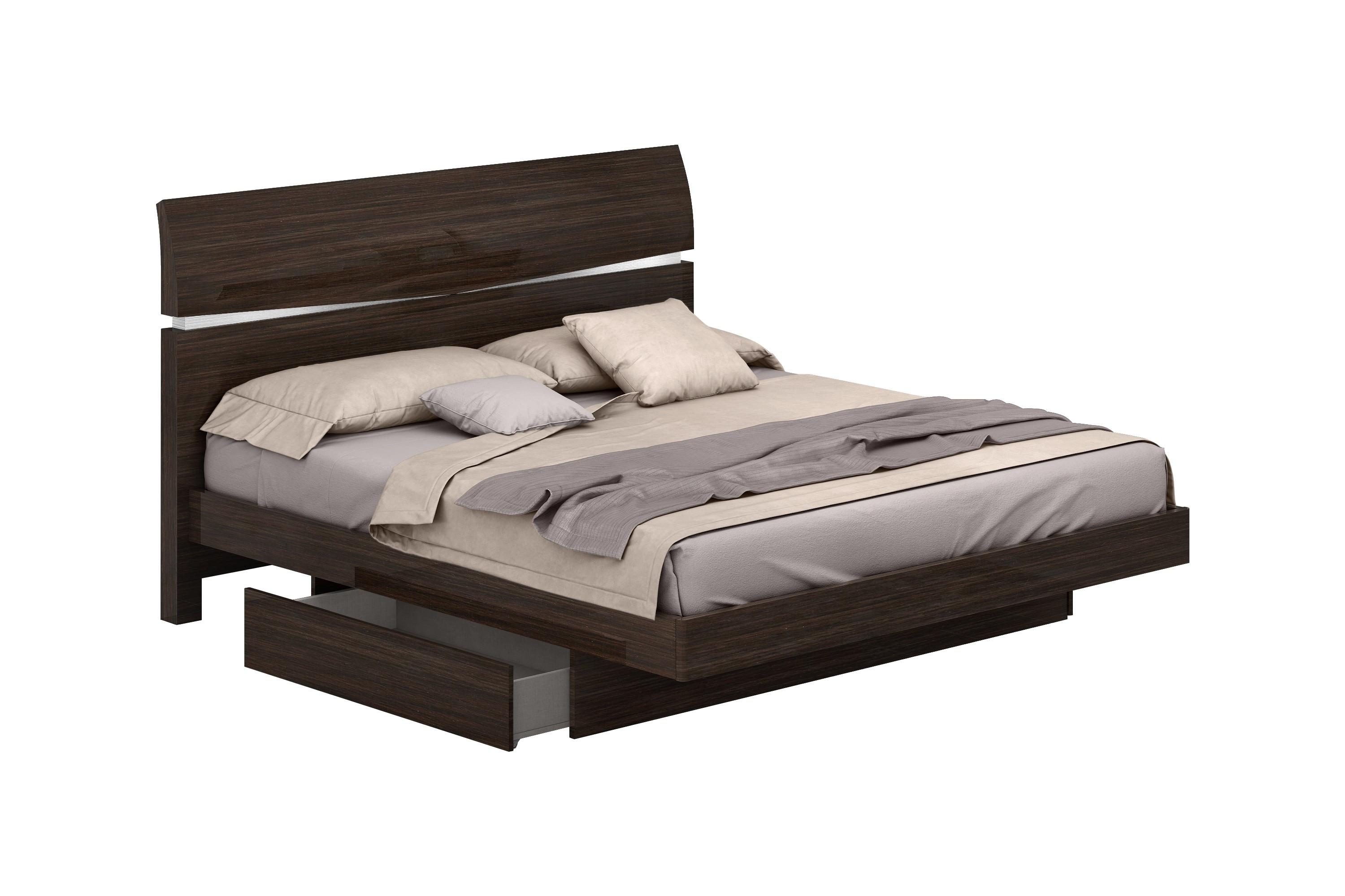 Contemporary, Modern Platform Bed Wynn WYNN-BED-WENGE-Q in Wenge, Silver Lacquer