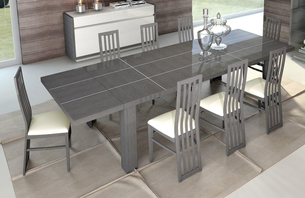 Contemporary Dining Table Set Mangano Mangano-9PC in White, Gray Eco-Leather
