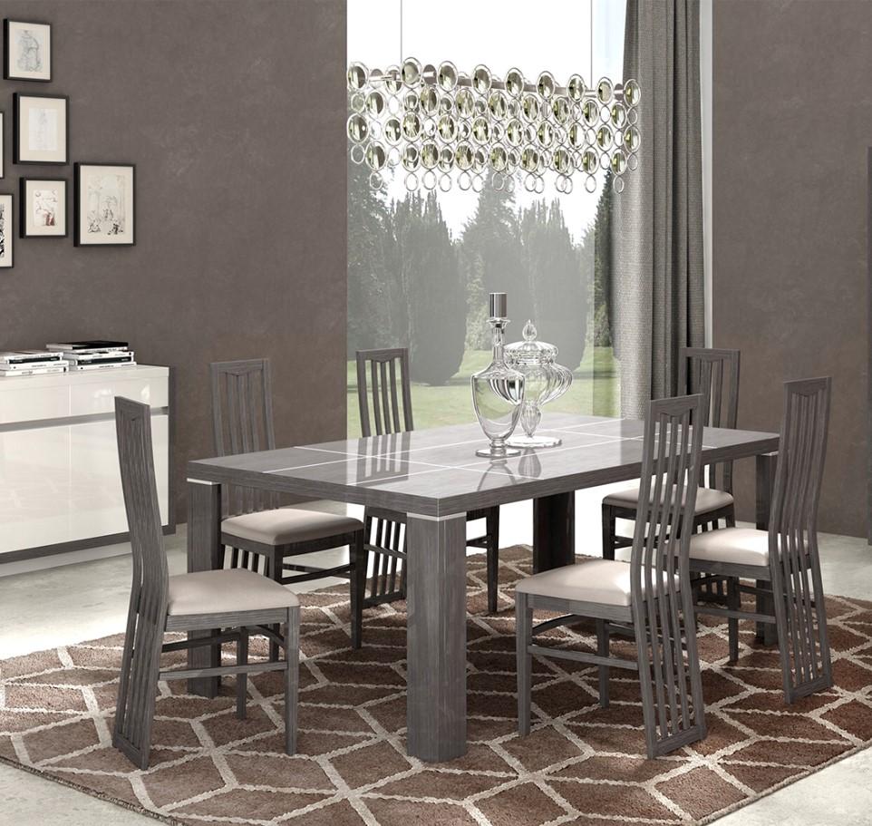 Contemporary Dining Table Set Mangano Mangano-7PC in White, Gray Eco-Leather