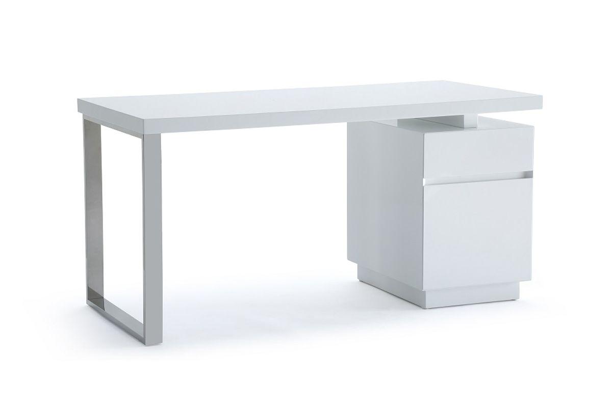 

    
Modern White & Stainless Steel Desk by VIG Modrest Carson
