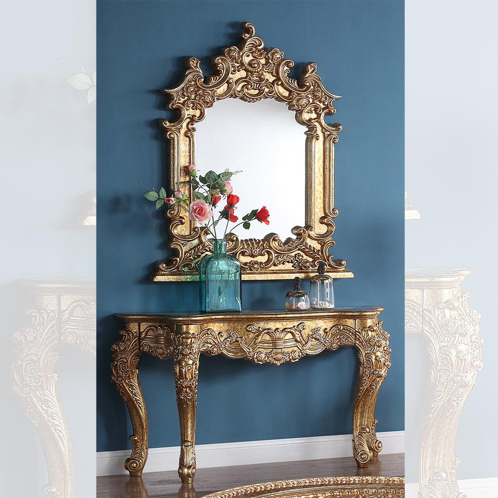 

    
Gold Finish Console Table & Mirror Traditional Homey Design HD-328G

