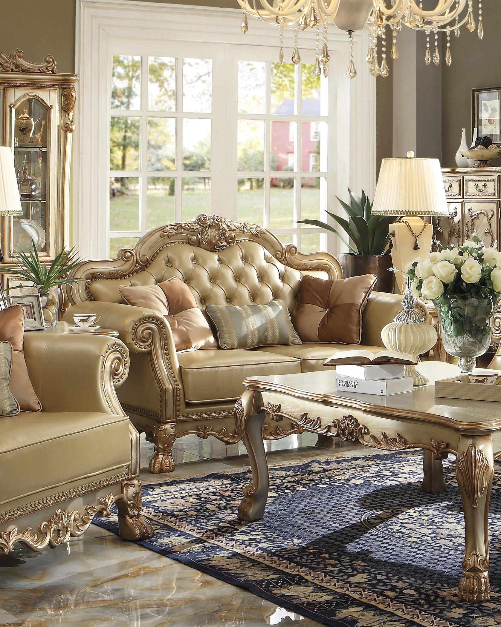 Traditional,  Vintage Loveseat Dresden-53161 Dresden-53161 in Bone, Patina, Gold Faux Leather