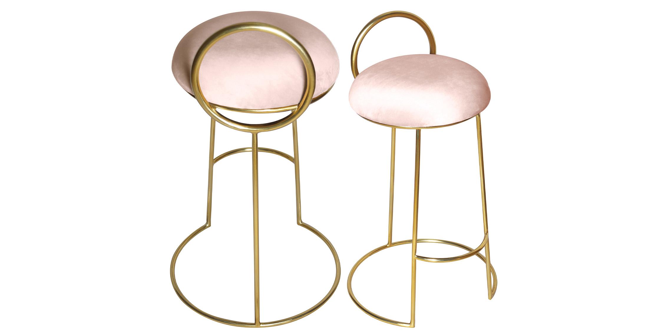 Contemporary, Modern Counter Stool Set RING 951Pink-C 951Pink-C-Set-2 in Pink, Gold Velvet