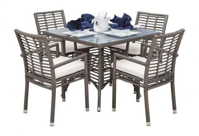 Modern Outdoor Dining Set Graphite PJO-1601-GRY-5DA in Gray, Beige Fabric