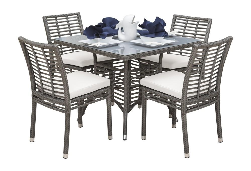 Modern Outdoor Dining Set Graphite PJO-1601-GRY-5DS in Gray, Beige Fabric
