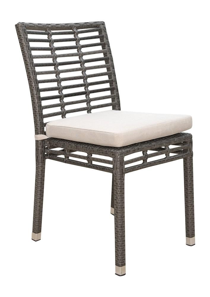 Modern Outdoor Side Chair Graphite PJO-1601-GRY-SC X-1601AC-CUSH in Gray, Beige Fabric
